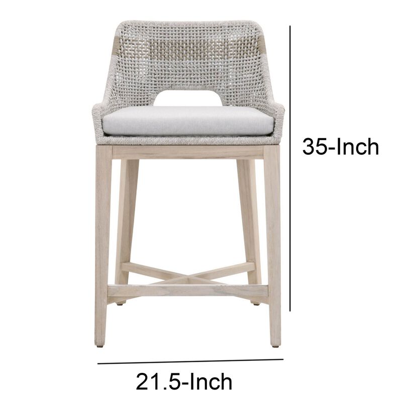 Interwoven Rope Counter Stool with Flared Legs and Cross Support, Gray-Benzara