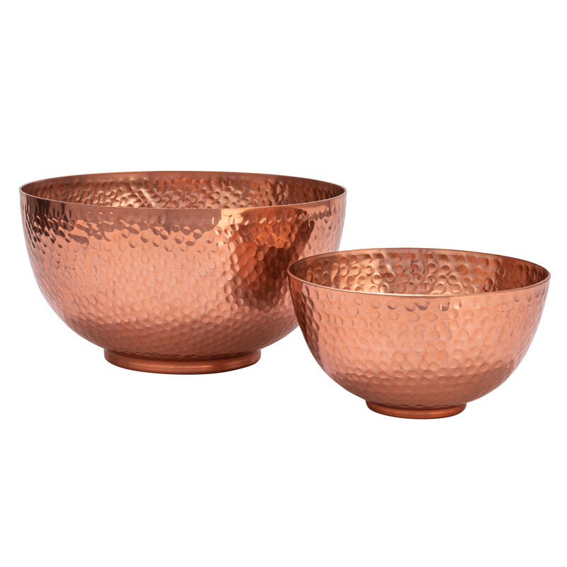 Round Hammered Metal Bowls, Copper Finish, Set of 2 image number 3