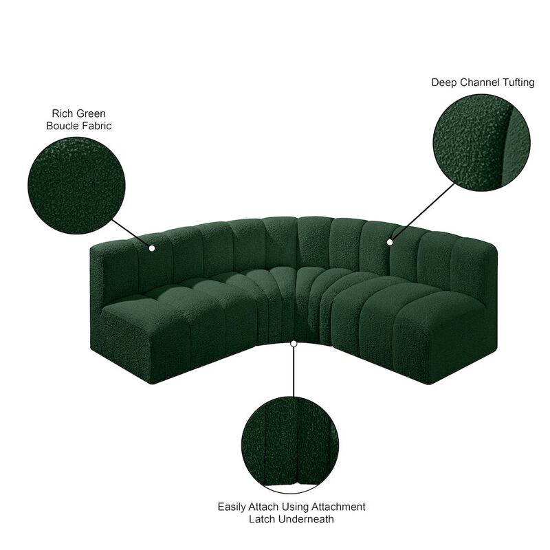 Meridian Furniture Arc Green Boucle Fabric Modular Sofa
