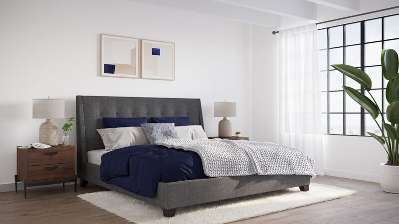 Madera Upholstered Platform Bed in Dark Charcoal