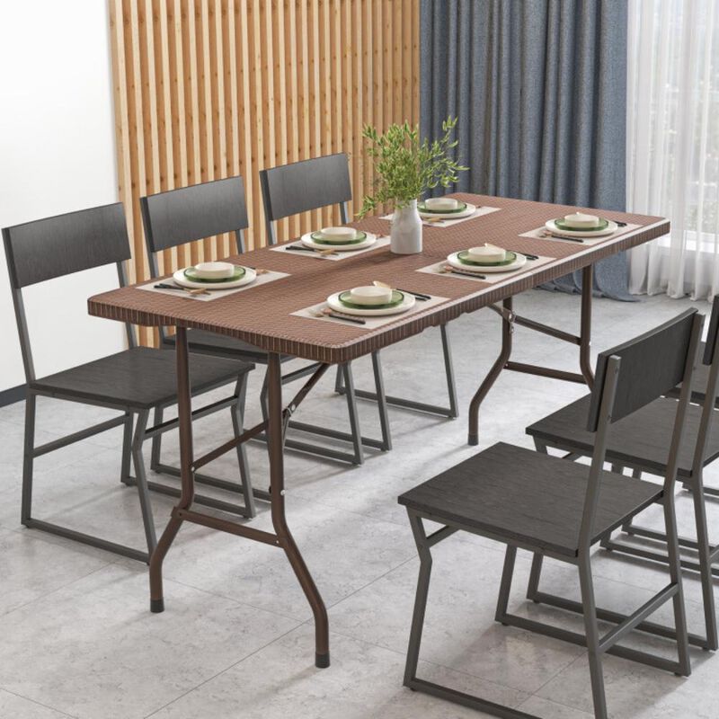 Hivvago 5FT Folding Picnic Table with Rattan Grain HDPE Tabletop and Sturdy Metal Fame