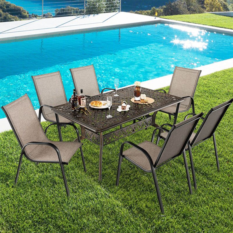 59" Cast Aluminum Patio Dining Table with Umbrella Hole for 6 image number 7