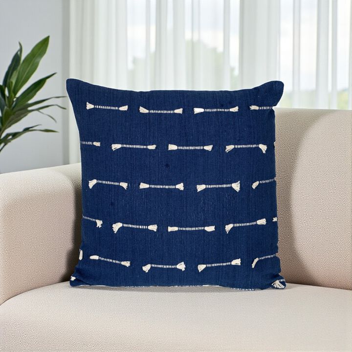 HomeRoots 18" Dark Blue Striped Cotton Throw Pillow With Texture