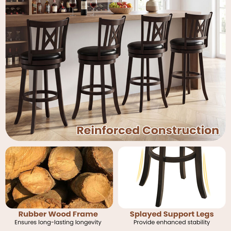 Set of 4 Swivel Bar Chairs with Hollow Back Design and Footrest image number 4