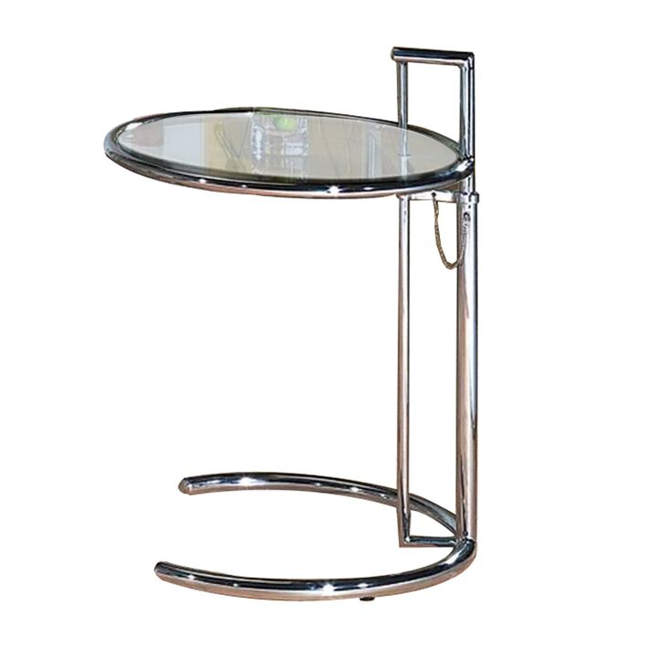 25-35 Inch Adjustable Height Glass Side End Table, Cantilever Base, Clear - Benzara