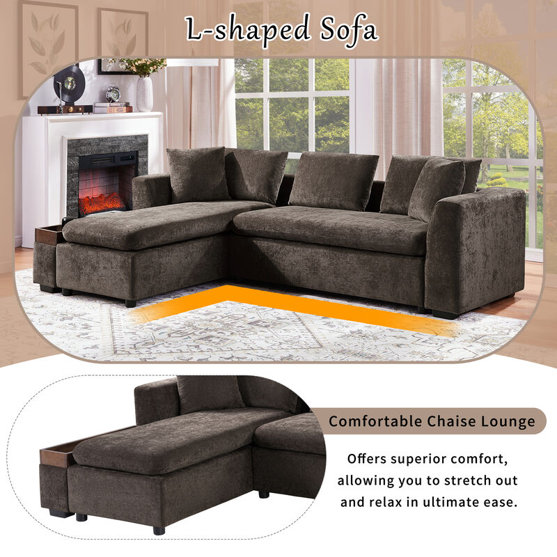 Whisen 93.7" L-Shaped Sectional Sofa, Chenille Couch with Wooden Storage, American Design for Living Room, Apartment image number 8