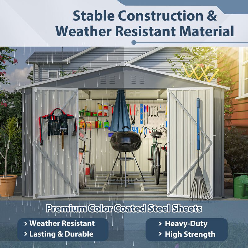 10FT x 8FT Outdoor Tool Storage Shed With Metal Foundation & Lockable Doors, All Weather Metal Sheds image number 5