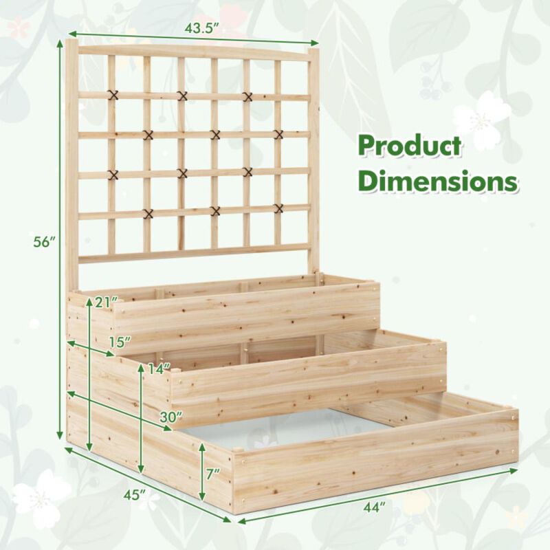 Hivvago 3-Tier Raised Garden Bed with Lattice Trellis and Open-Ended Base