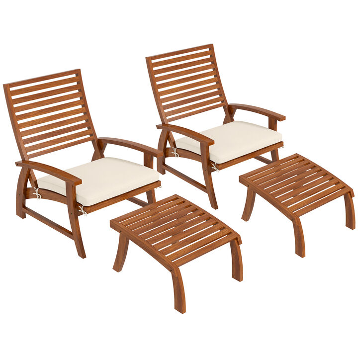 Outsunny 4 Pieces Patio Chairs w/ Cushion, Acacia Wood Patio Seat, White