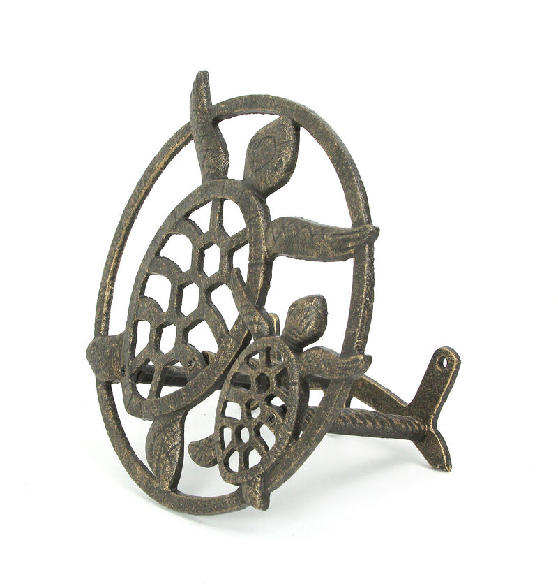 Cast Iron Sea Turtle Decorative Wall Mounted Garden Hose Holder Bronze Finish image number 3