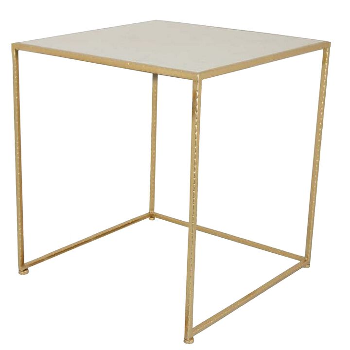 Neci Plant Stand Table Set of 3, Nesting Open Metal Gold Frame, White Top - Benzara