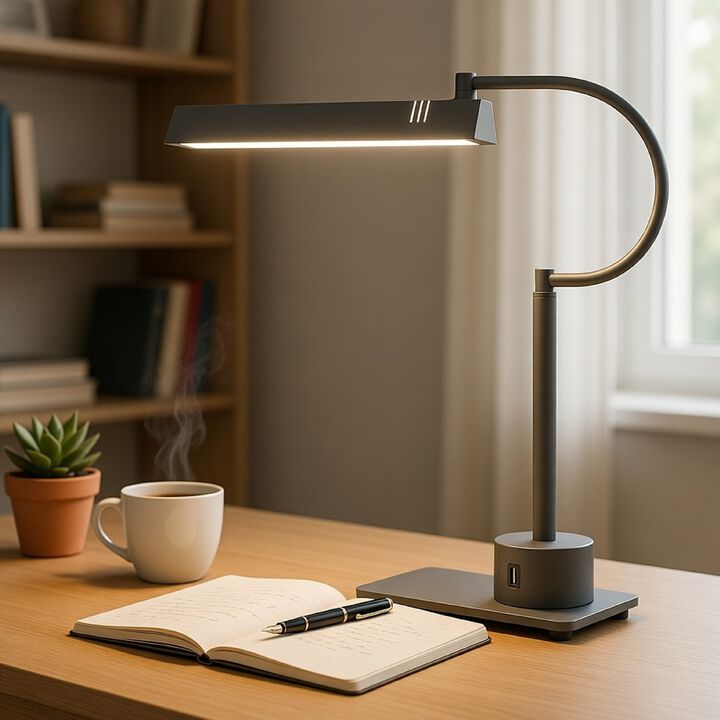 Modern Desk Lamp with LED Light and 2 USB Ports, 18 Inch Iron Gray Finish