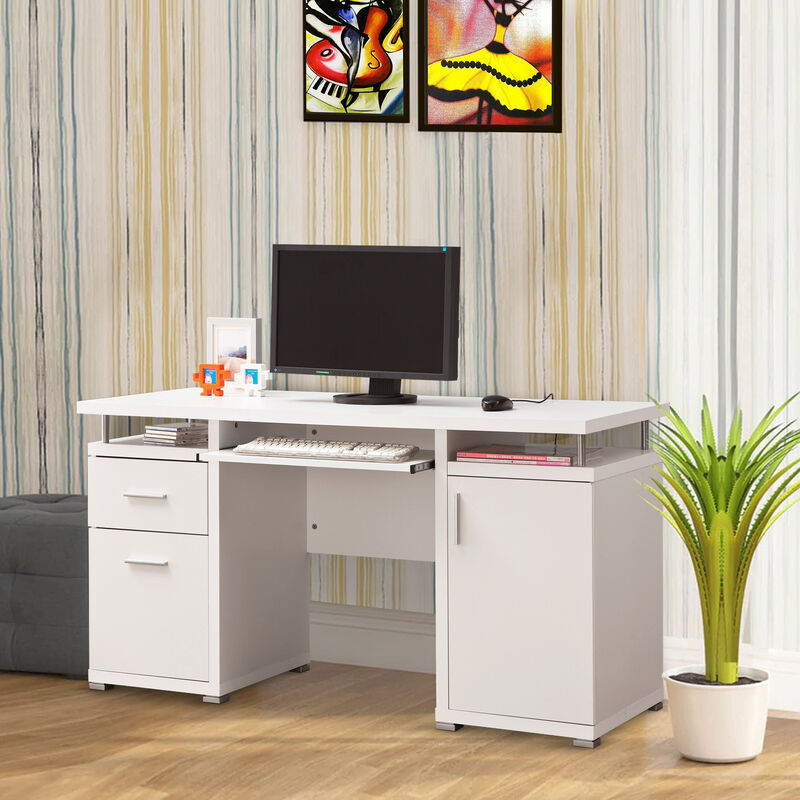 Elegant white Computer desk with efficient Storage image number 1