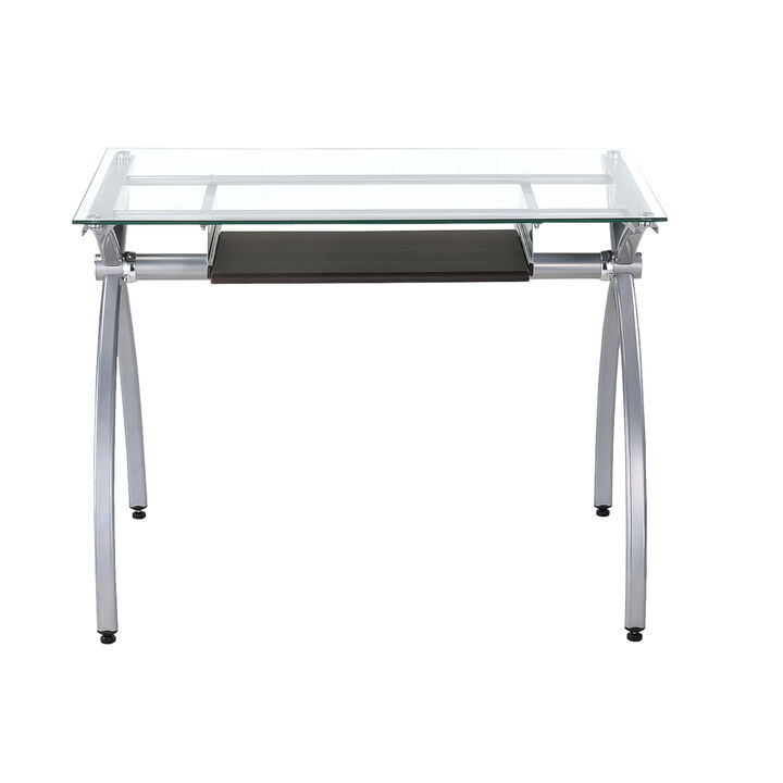 Contempo Clear Glass Top Computer Desk with Pull Out Keyboard Panel, Clear