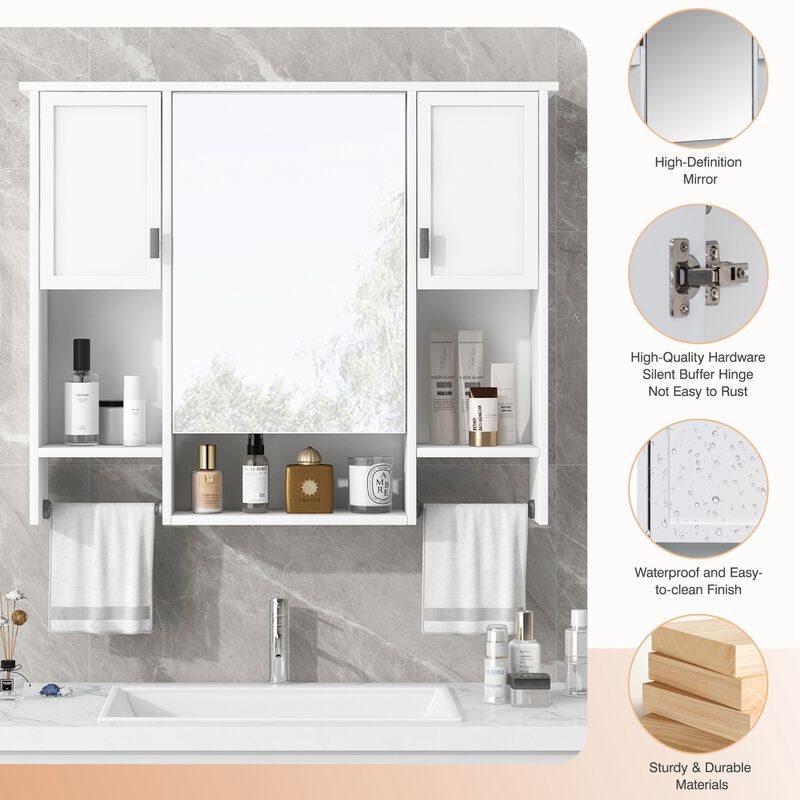 ELEMENT ACE Modern Wall Mounted Bathroom Storage Cabinet with Mirror and Towel Bar image number 9
