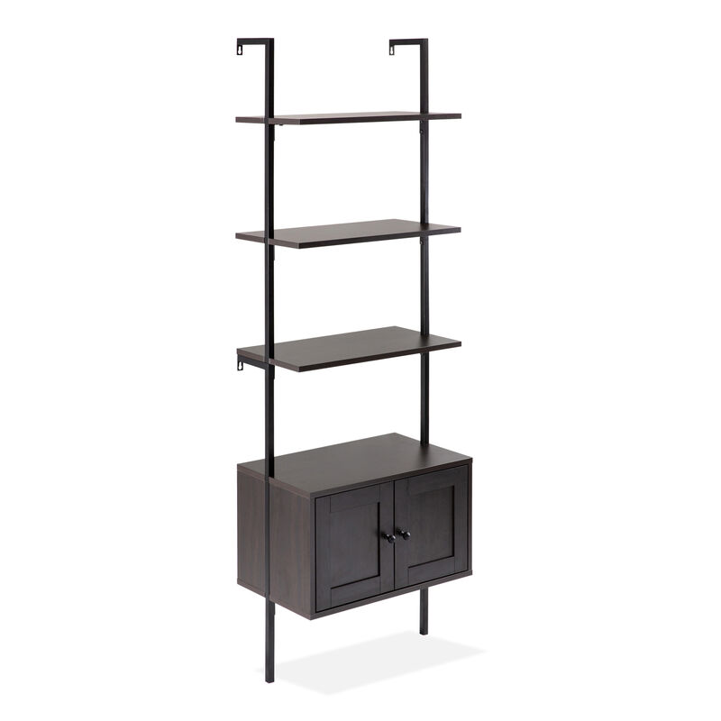 Industrial 4-Shelf Wood Wall-Mounted Open Ladder Bookcase