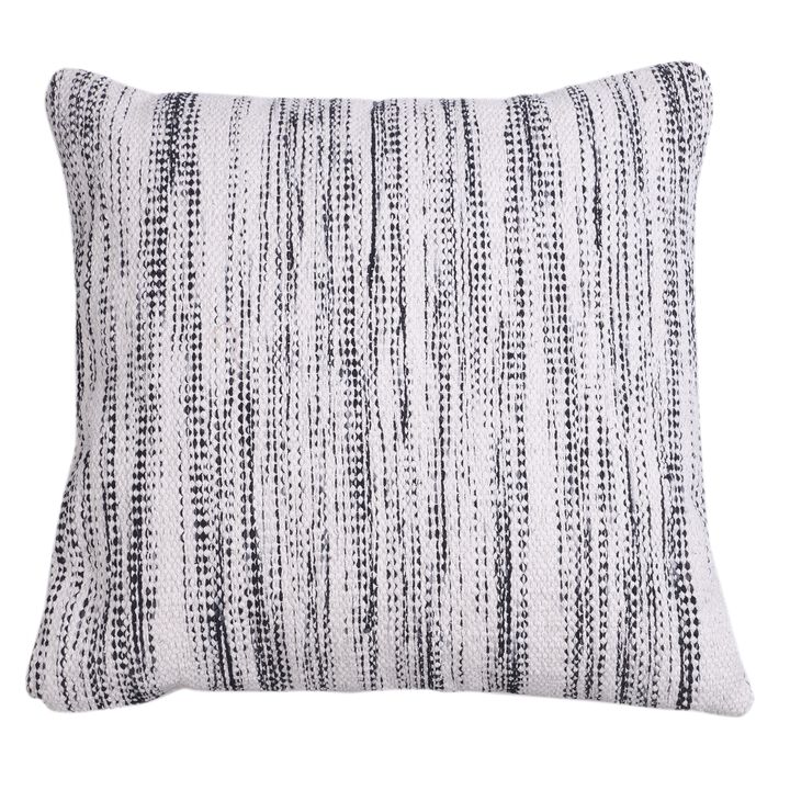 18 x 18 Handcrafted Cotton Accent Throw Pillow, Woven Lined Design, White, Gray, Black- Benzara