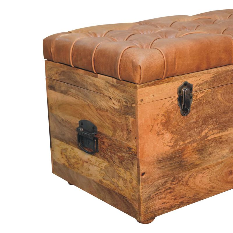 Artisan Furniture Buffalo Ten Leather  Hide Oak-ish Solid Wood  Storage Trunk