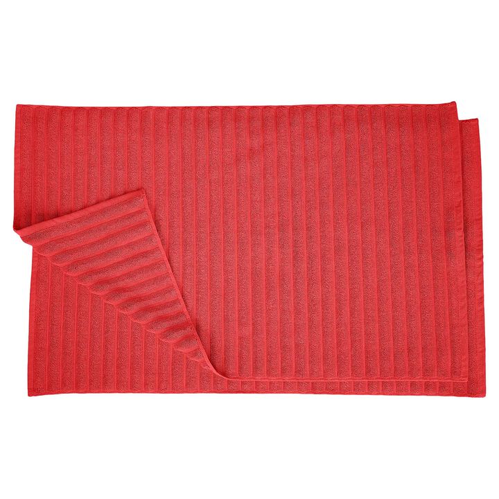 2 Piece Cotton Bath Mat Set with Lined Design for Bathroom