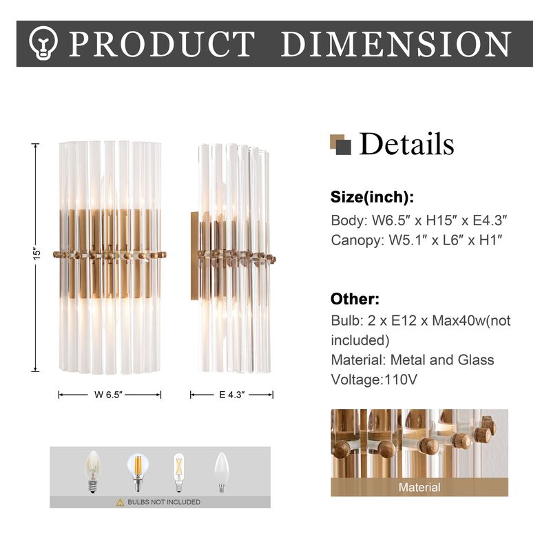 Marisol 2-Light Solid Crystal Glass Bars Mini Wall Sconce image number 5