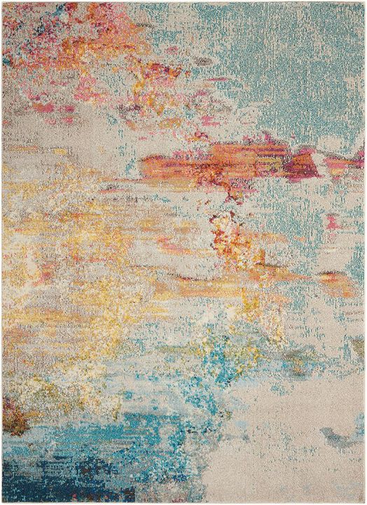HomeRoots 5' X 7' Blue and Orange Abstract Power Loom Area Rug