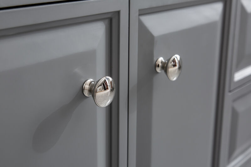 Palace 72 In. Double Sink Carrara Quartz Countertop Bath Vanity in Cashmere Grey with Polished Nickel (PVD) Hardware