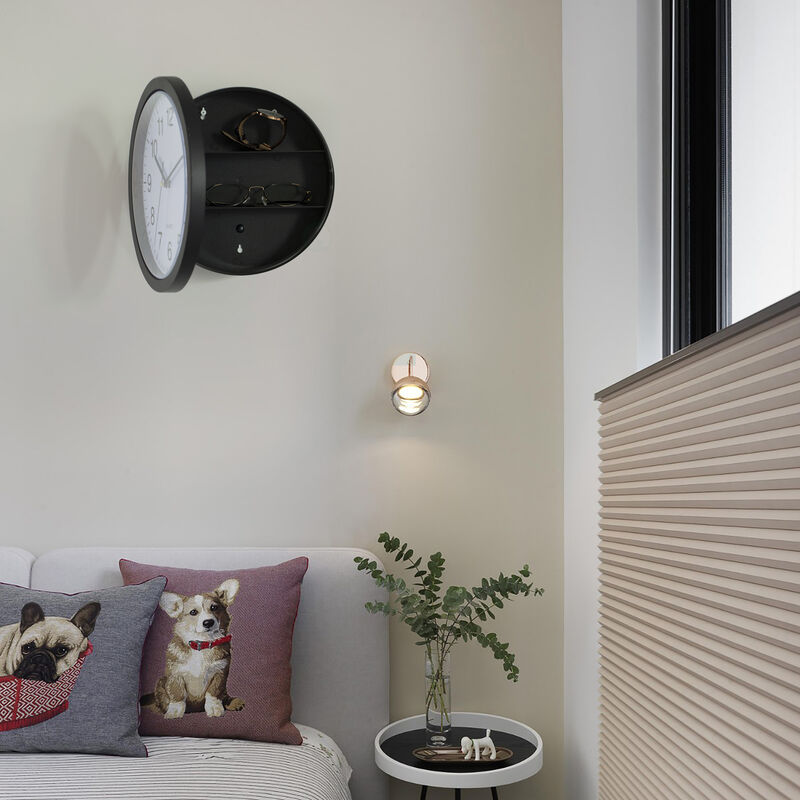 Contemporary Black Wall Mounted Plastic Clock with Hidden Storage Door - Secret Interior Compartment, Hidden Safe for Storing Valuables - 10 Inch Dia - Stylish Home Security and Organization Solution with Modern Elegance