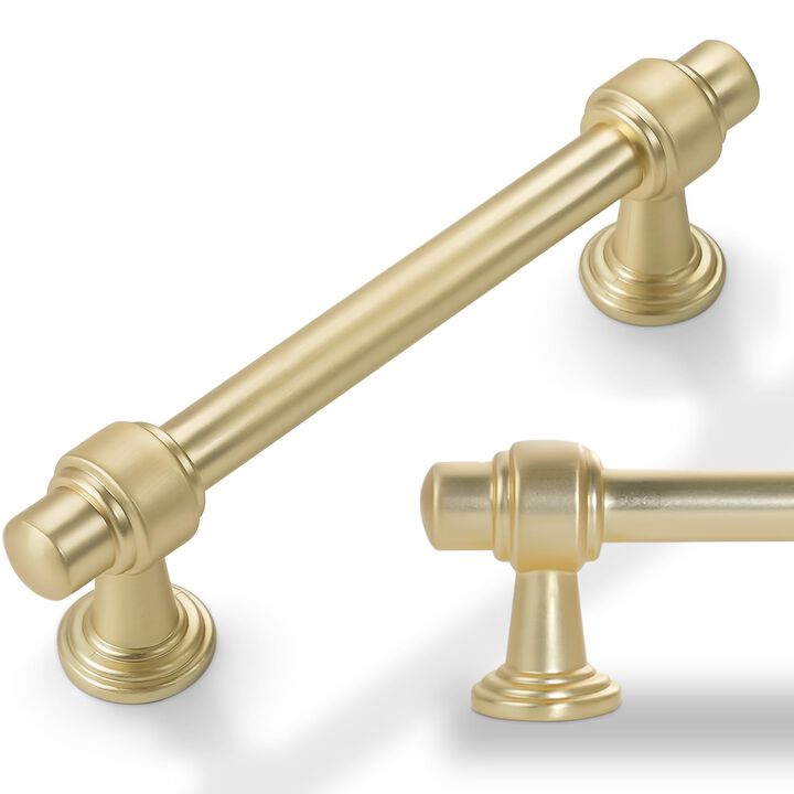 Amasideca 10 Pack Brushed Gold Cabinet Pulls 3-3/4 Inch Hole Centers Kitchen Cabinet Handles Zinc Alloy Gold Drawer Pulls Solid