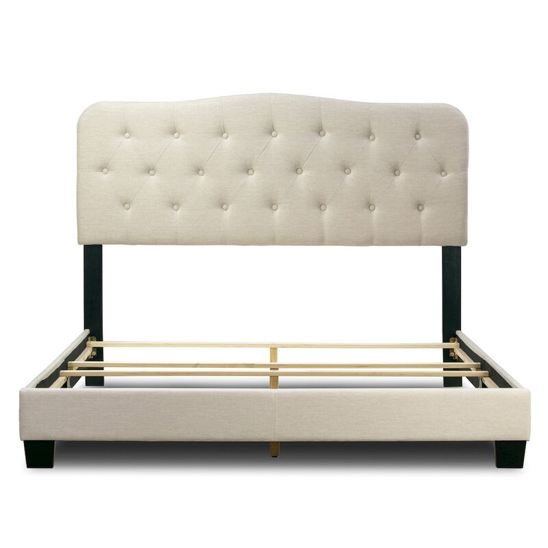 Glamour Home Artan Beige Fabric Queen Bed with Button Tufting