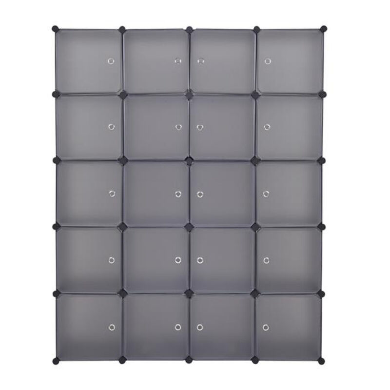 Multi-Functional 20-Cube Plastic Storage Shelves, Modular Closet Organizer with Hanging Rod & Doors