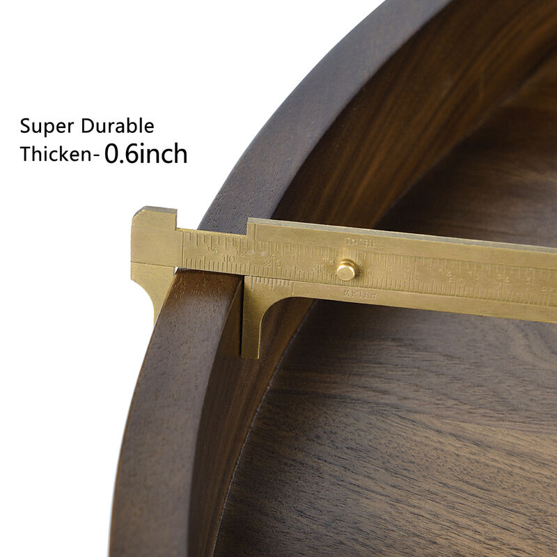 Round Black Walnut Wood Serving Tray Ottoman Tray with Handles image number 4