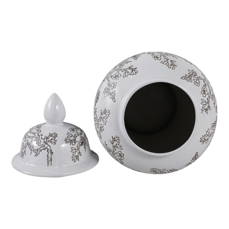 18x9" Cherry Blossom Temple Jar, White/ Brown image number 5