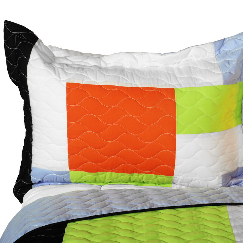 Queen Quilted Patchwork Bedding Set Vermicelli Stitch Soft Lightweight Quilt Set image number 4