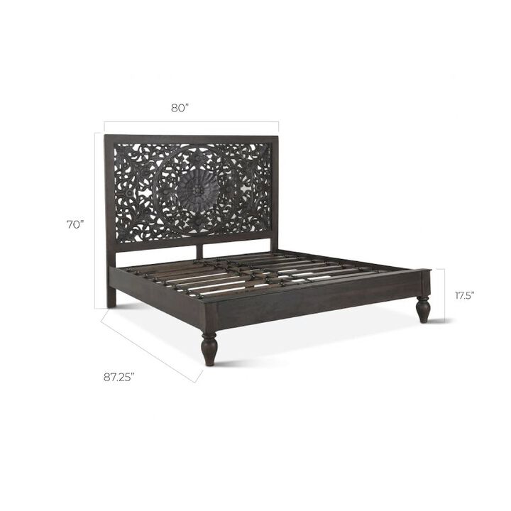 World Interiors Haveli Vintage Brown Mango Wood King Bed
