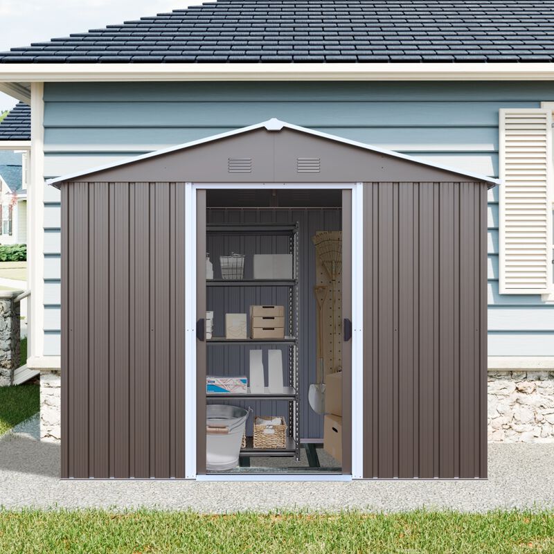 8ft x 4ft Outdoor Metal Storage Shed With window and metal foundation image number 2