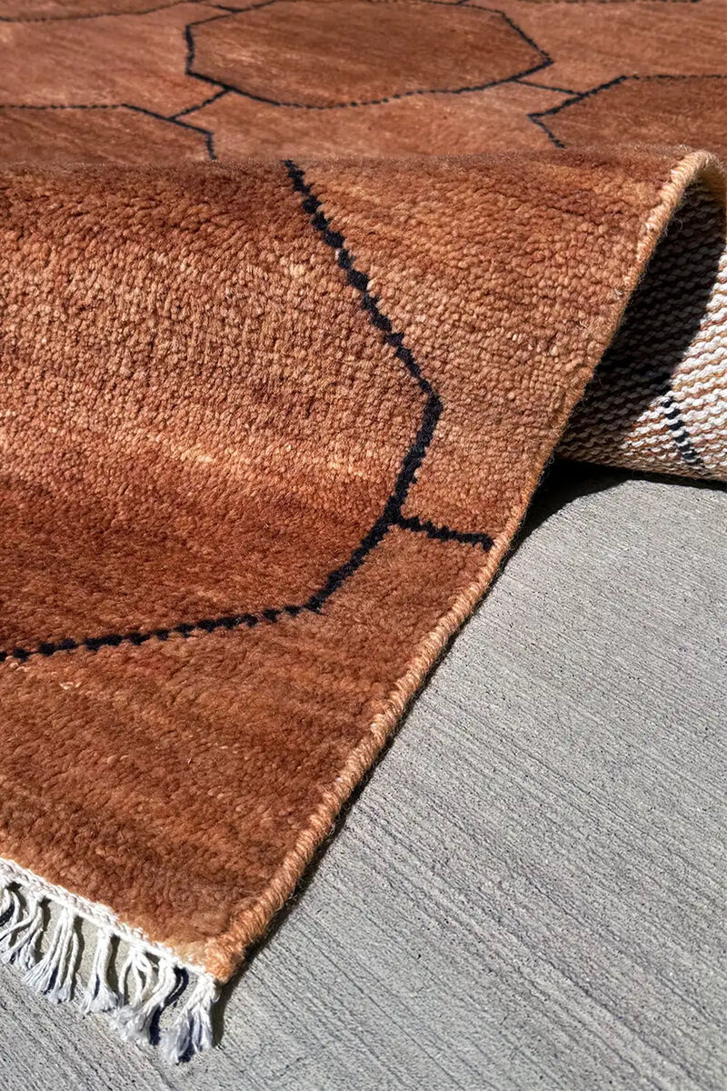 Jubi Brown Octagon Hand-Knotted Geometric Wool Rug