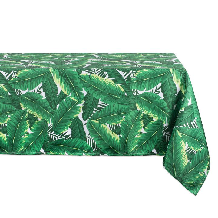 84" Green and White Banana Leaf Outdoor Tablecloth