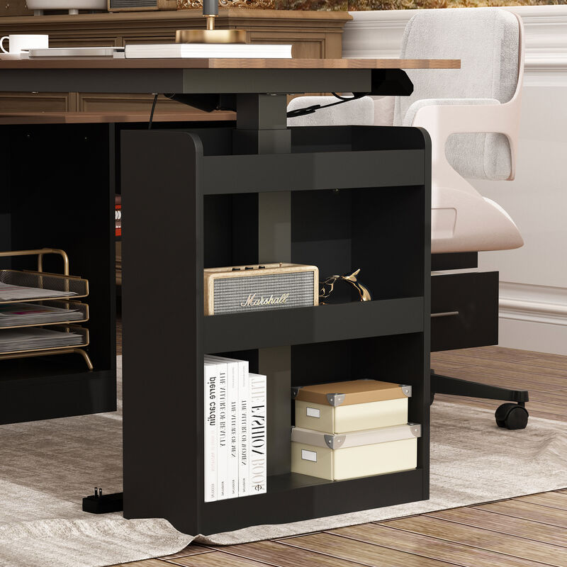 FUFU&GAGA L-Shaped Height Adjustable Office Desk - Perfect Blend of Functionality and Style, (63"Wx63"Dx45.3"H), Black and Brown