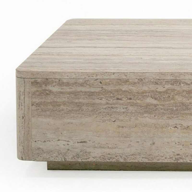 Lia 55 Inch Coffee Table, Rectangular Travertine Stone Finish Laminated Top image number 3