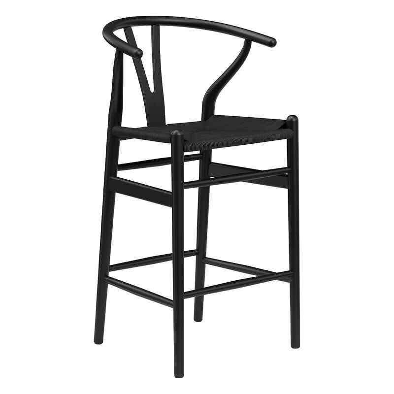 HomeRoots 27" Black Solid Wood Counter Height Bar Chair image number 0