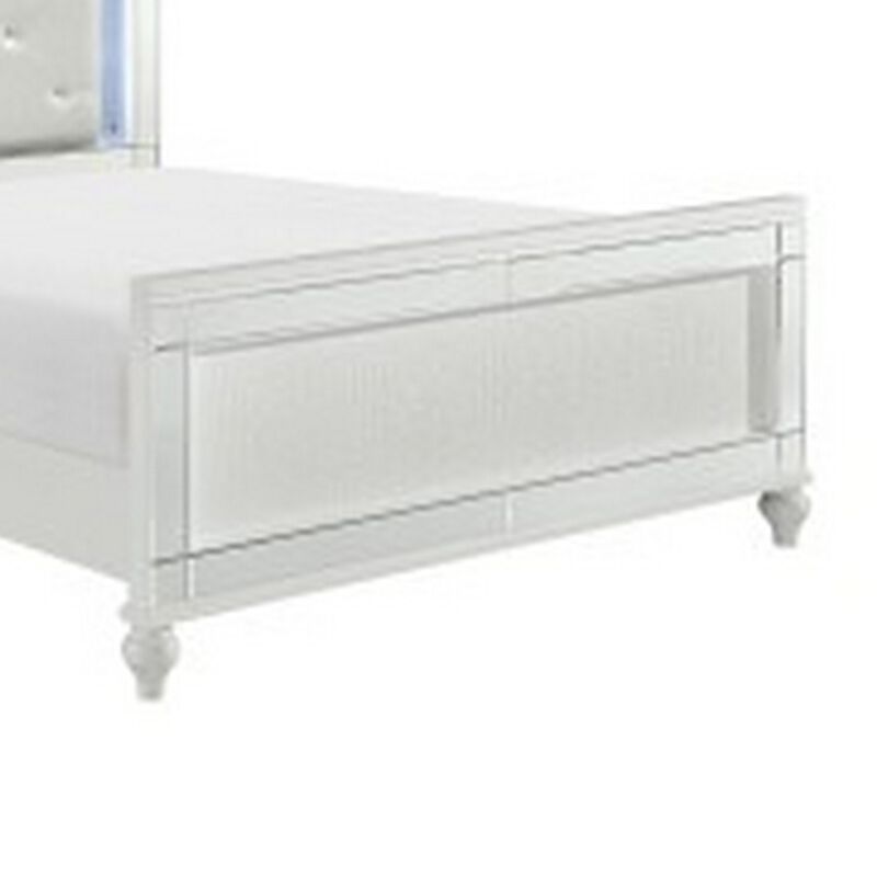 Quinn Modern Queen Size Bed, Back Lit LED Headboard, Crisp White Finish - Benzara