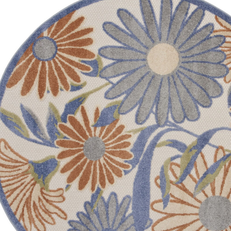 HomeRoots 8' Beige Round Floral Indoor Outdoor Area Rug image number 4