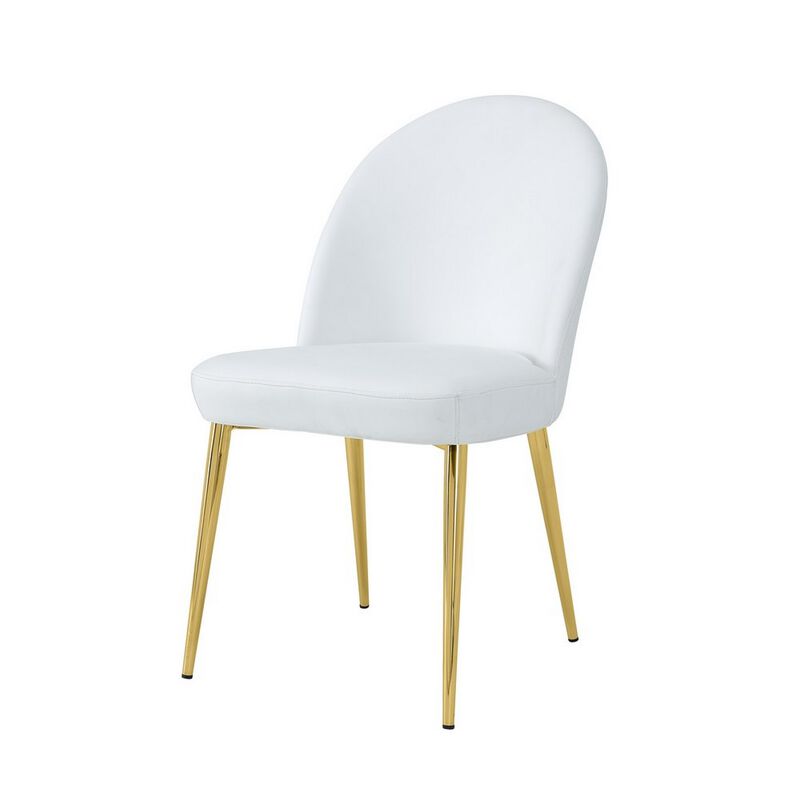 Era 24 Inch Dining Chair Set of 2, Curved Back, White Faux Leather, Gold - Benzara