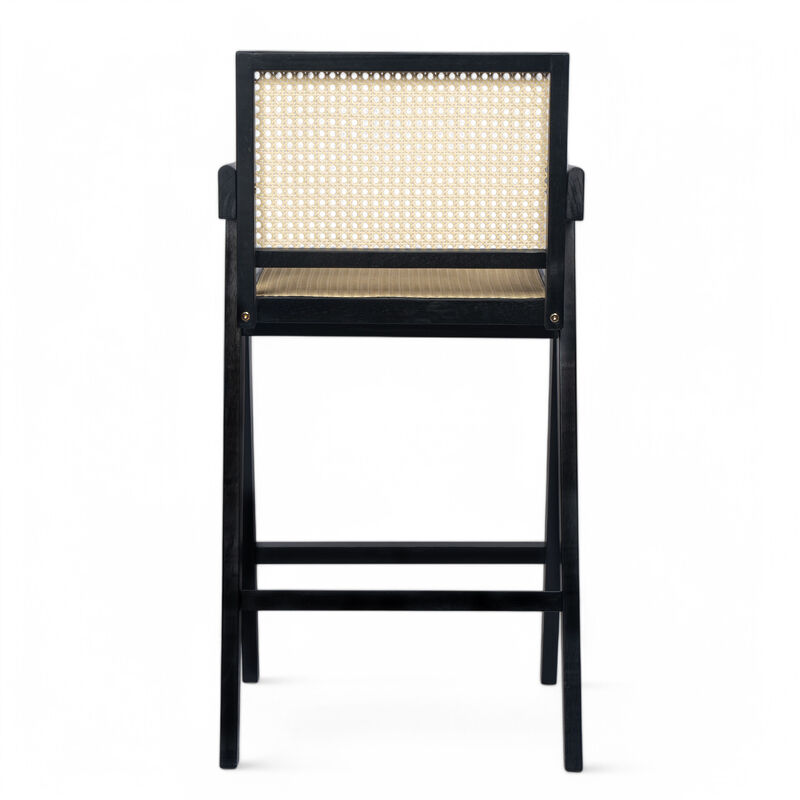 Merax Cream Woven Cane Plastic Backrest Bar Stool