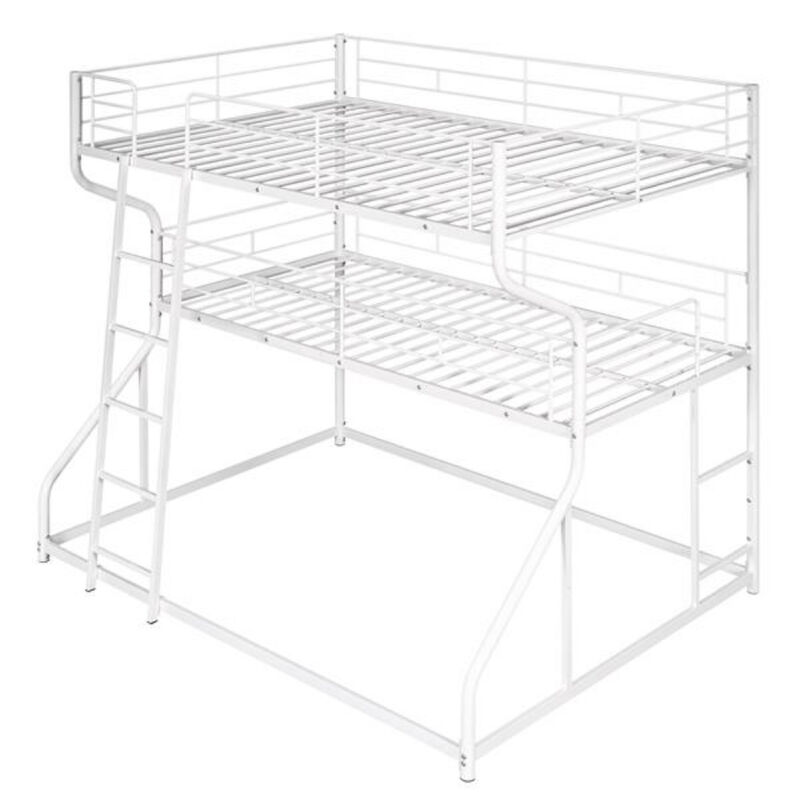 Space-Saving Triple Bunk Bed with Long and Short Ladders