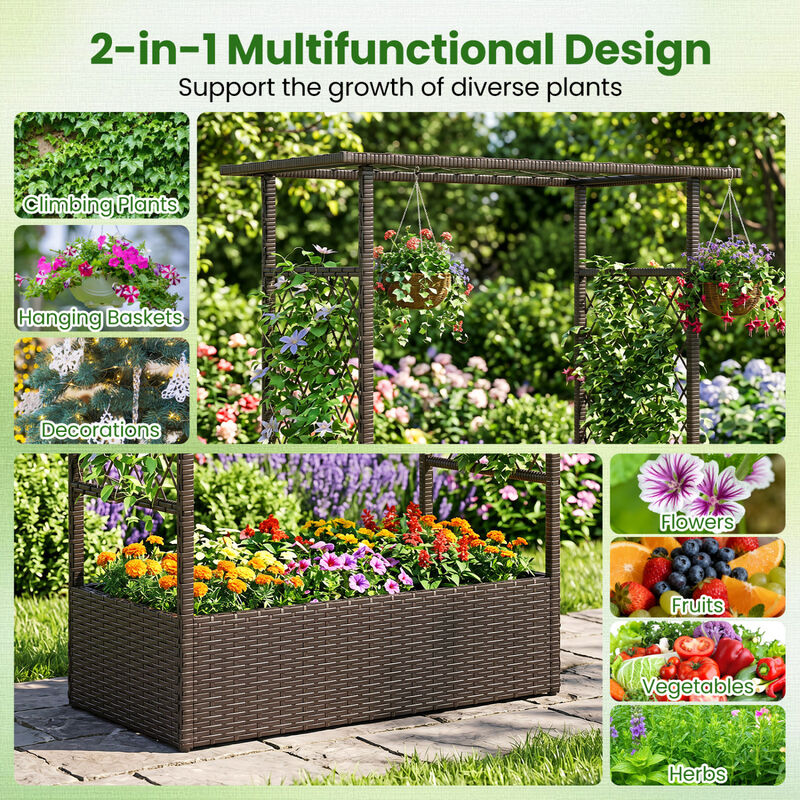 Outdoor Raised Garden Bed with Hanging Roof and Dual Trellises image number 5