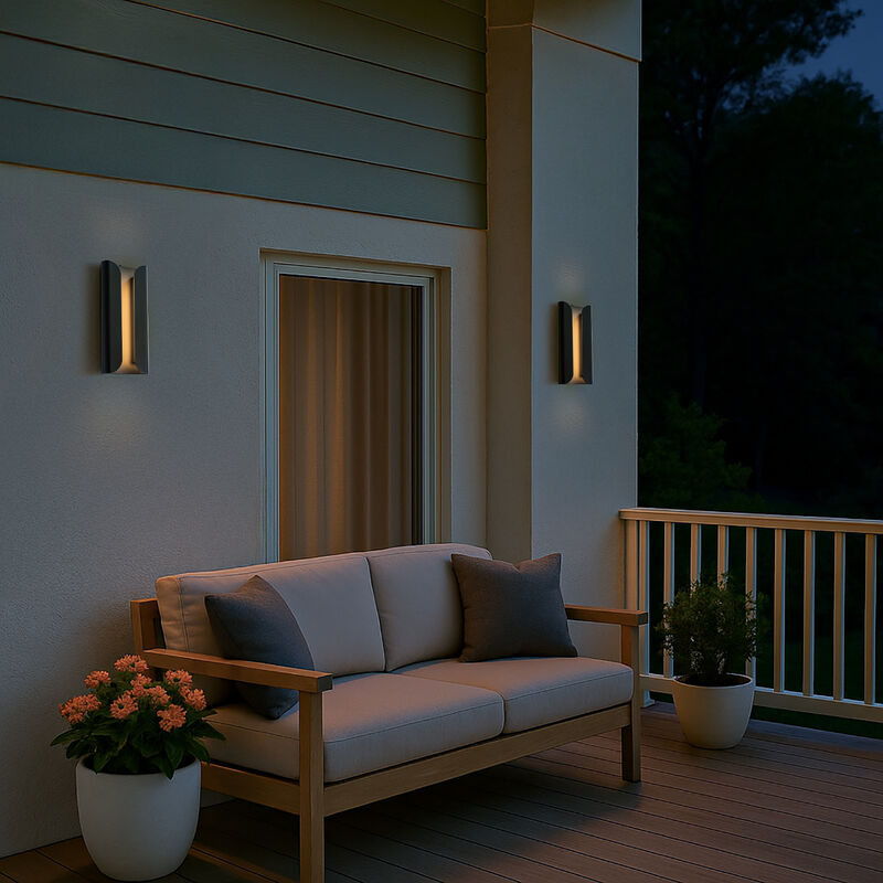 H15" Matte Black 24W Integrated LED Wall Sconce with Acrylic Shade Modern Simplicity Outdoor Wall Light with Dusk to Dawn Sensor for Porch Garage image number 3