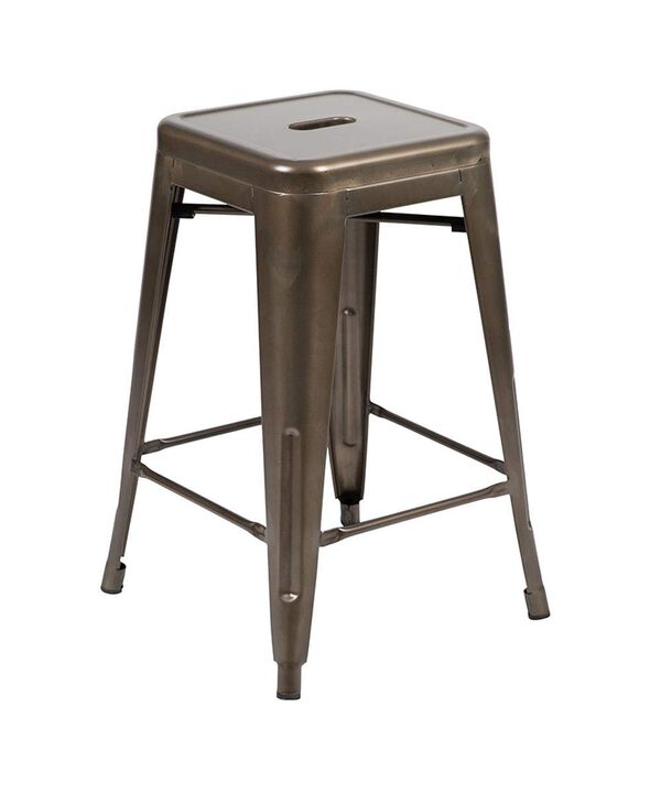 Flash Furniture Lily 24" High Metal Counter-Height, Indoor Bar Stool in Gun Metal Gray - Stackable Set of 4