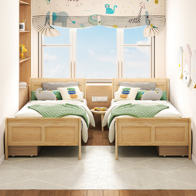 Twin Wooden Sleigh Platform Bed with 2 Under-Bed Storage Drawers image number 4