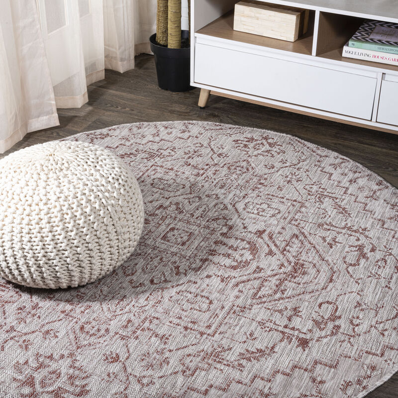 Estrella Bohemian Medallion Textured Weave Round Indoor/Outdoor Area Rug